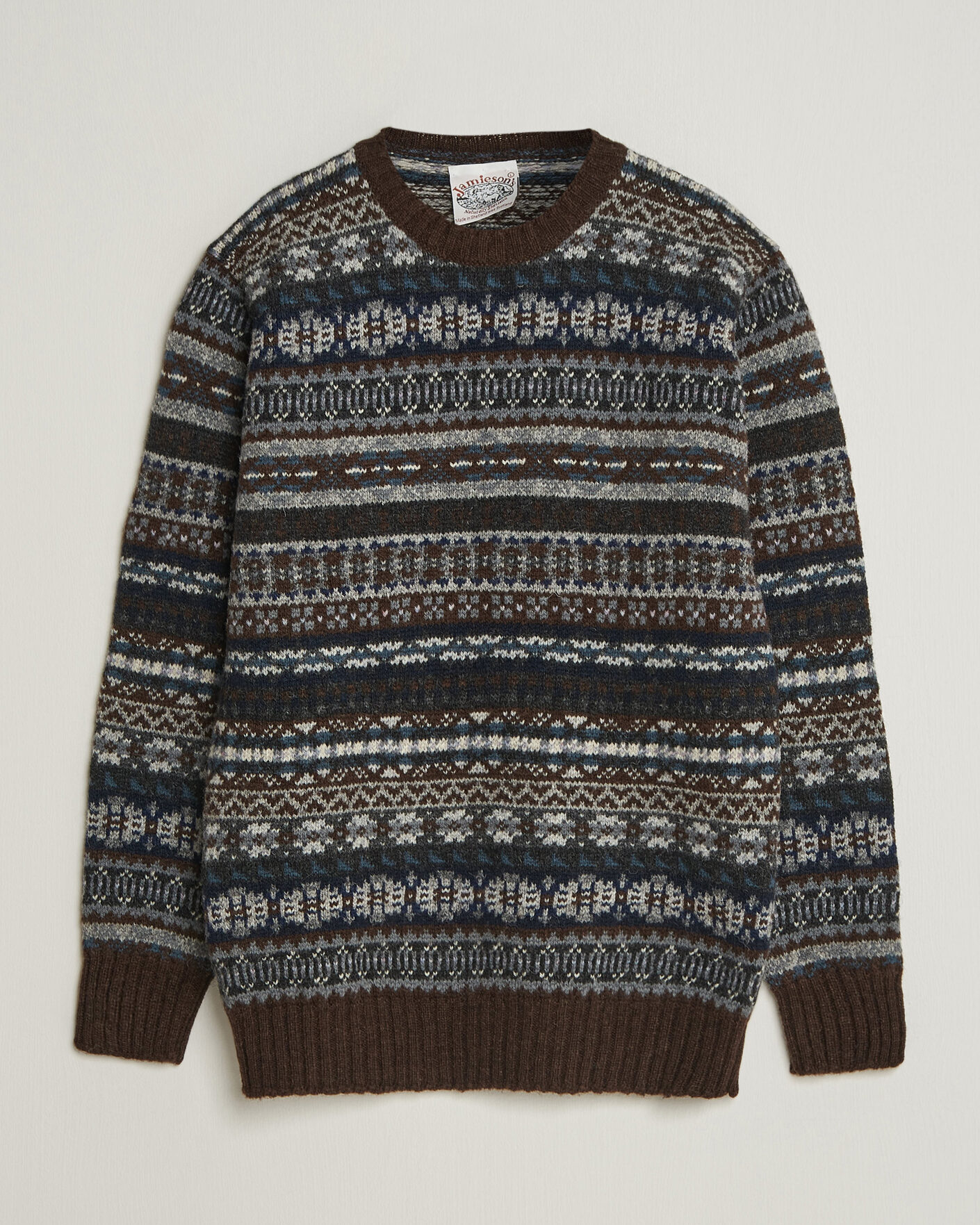 Hombres | Jerséis y prendas de punto | Jamieson's of Shetland | Jamiesons Of Shetland All Over Fair Isle Pullover Crew Neck Brown