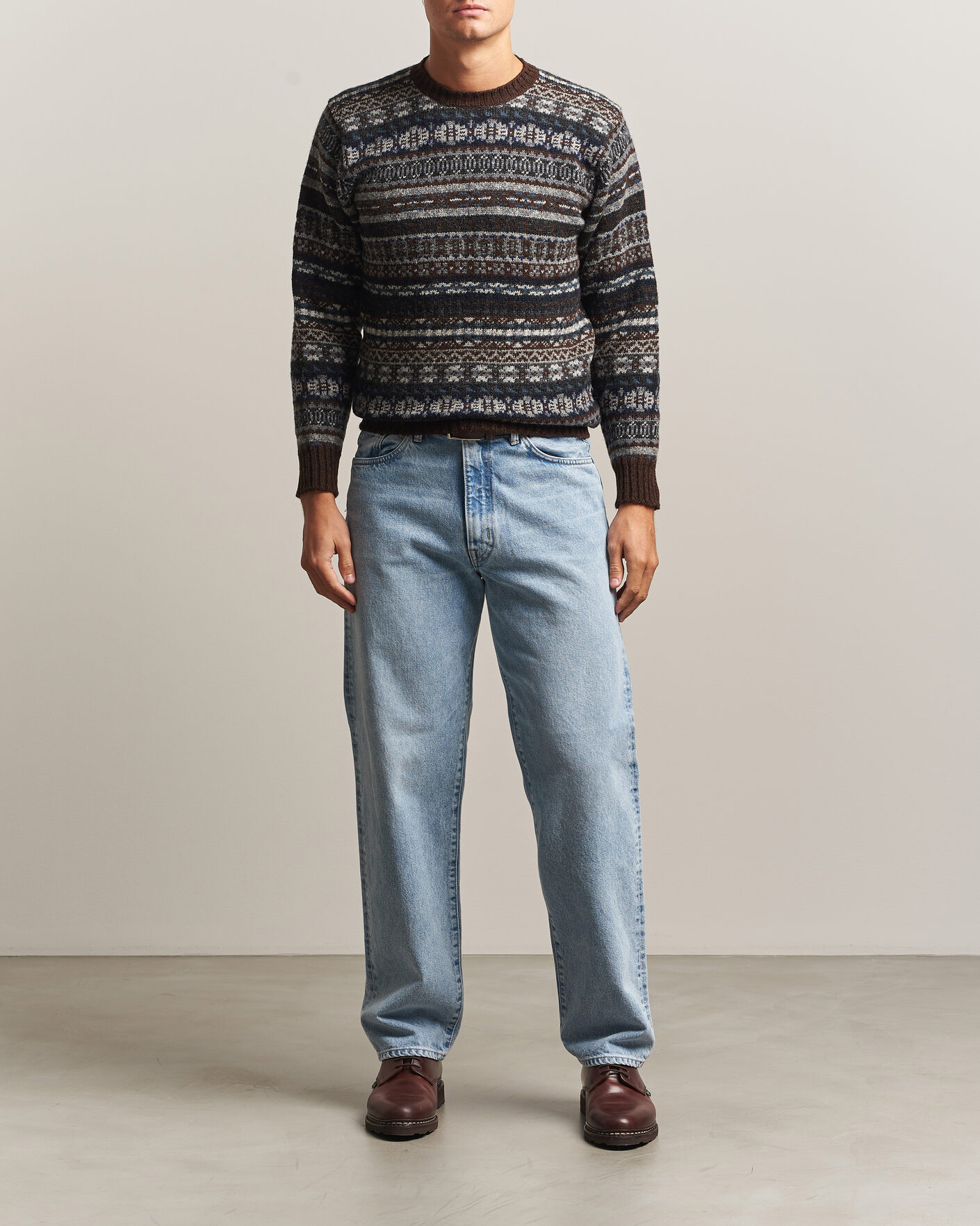 Hombres | Jerséis y prendas de punto | Jamieson's of Shetland | Jamiesons Of Shetland All Over Fair Isle Pullover Crew Neck Brown