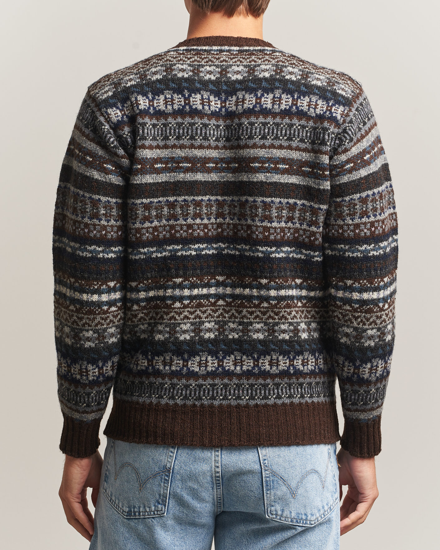 Hombres | Jerséis y prendas de punto | Jamieson's of Shetland | Jamiesons Of Shetland All Over Fair Isle Pullover Crew Neck Brown