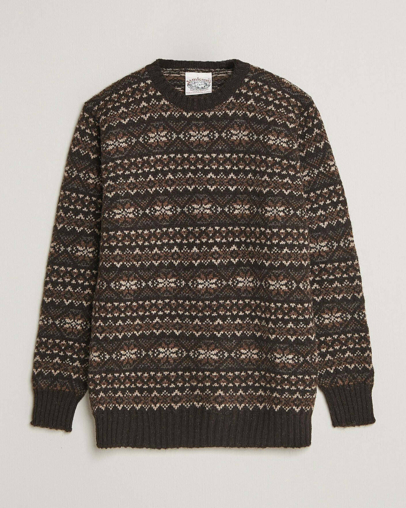Hombres | Jerséis y prendas de punto | Jamieson's of Shetland | Jamiesons Of Shetland All Over Fair Isle Pullover Crew Neck Dark Brown