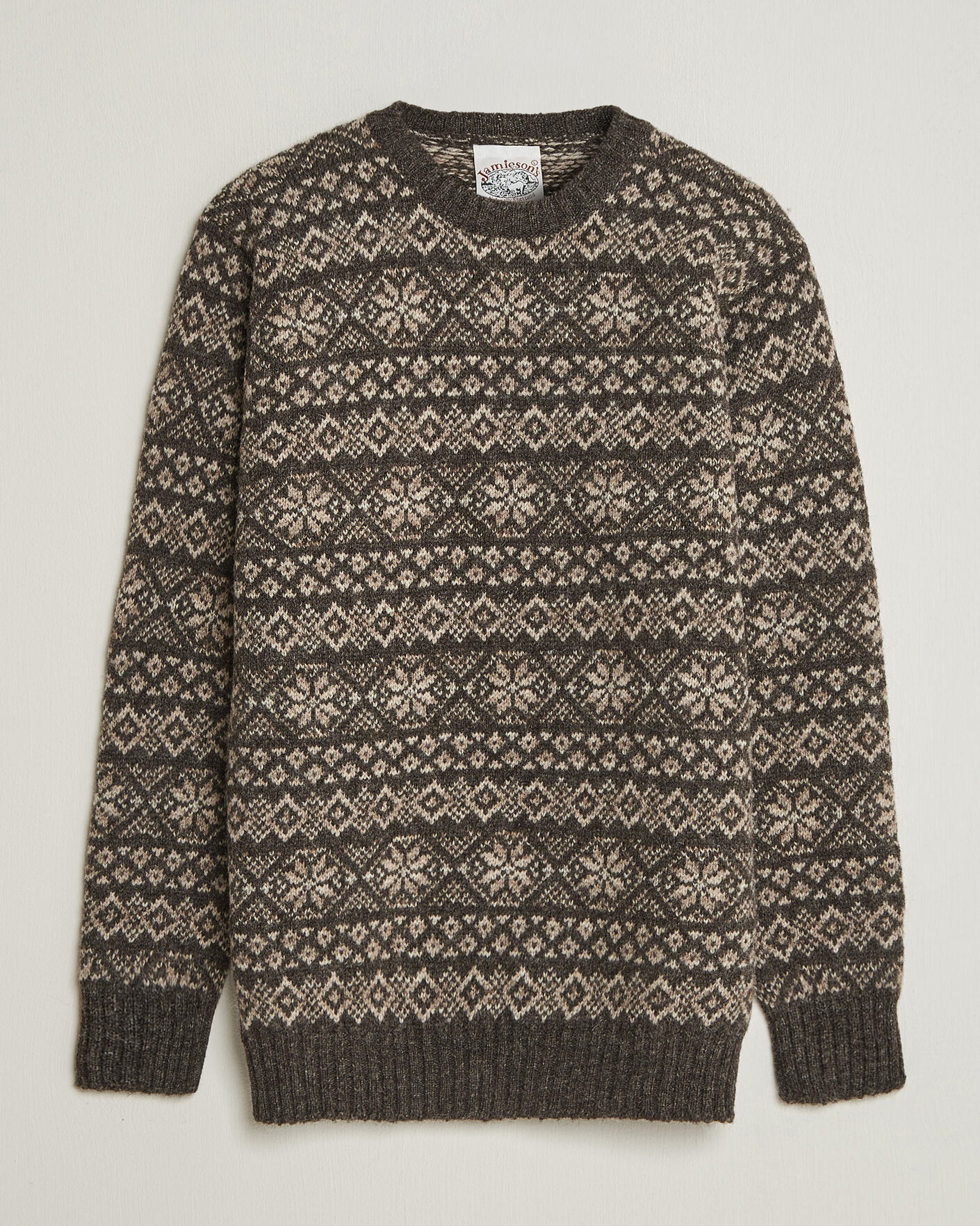 Hombres | Jerséis y prendas de punto | Jamieson's of Shetland | Jamiesons Of Shetland All Over Fair Isle Pullover Crew Neck Grey