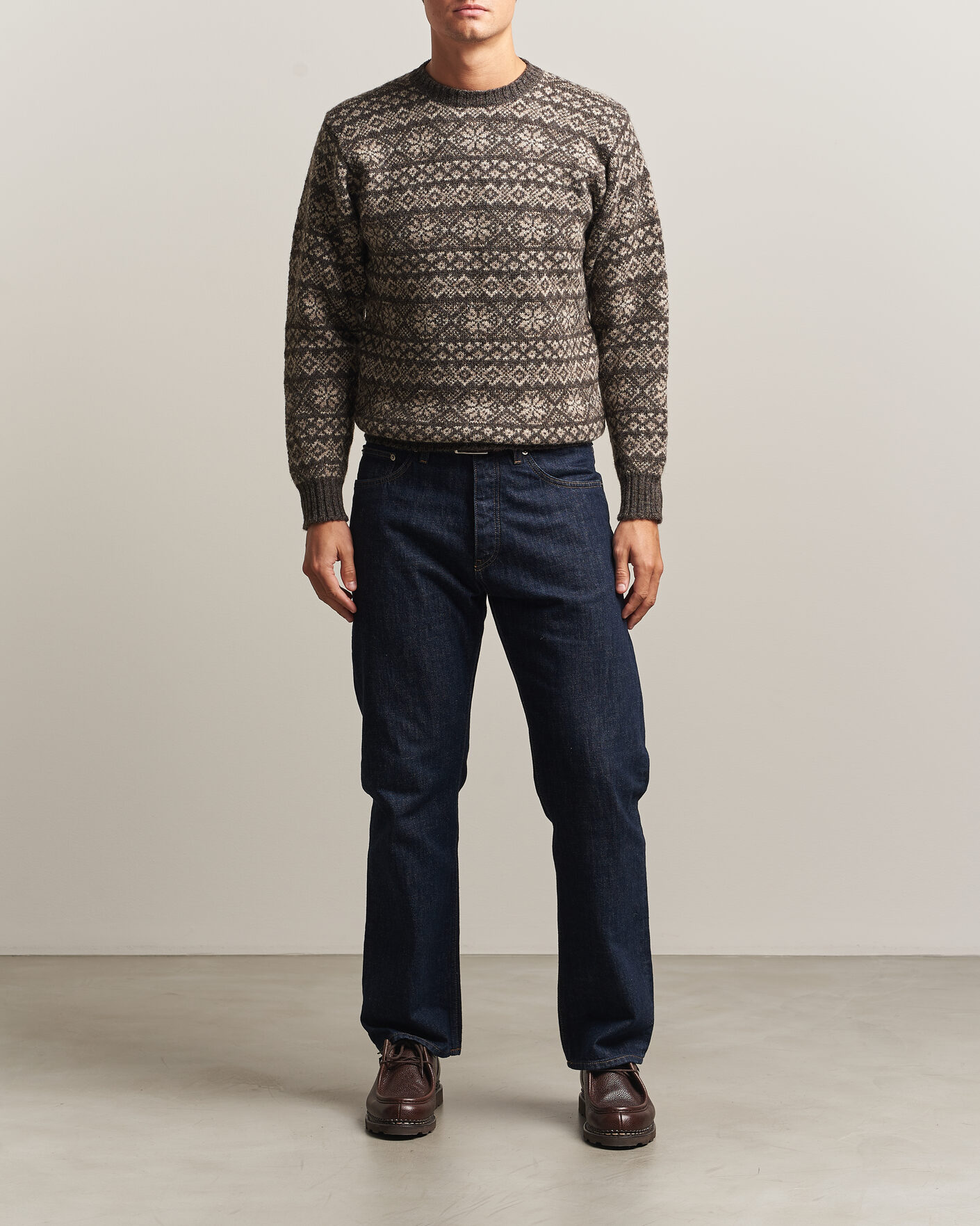 Hombres | Jerséis y prendas de punto | Jamieson's of Shetland | Jamiesons Of Shetland All Over Fair Isle Pullover Crew Neck Grey