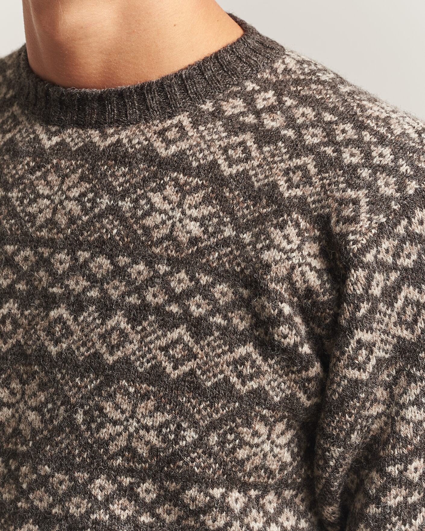 Hombres | Jerséis y prendas de punto | Jamieson's of Shetland | Jamiesons Of Shetland All Over Fair Isle Pullover Crew Neck Grey