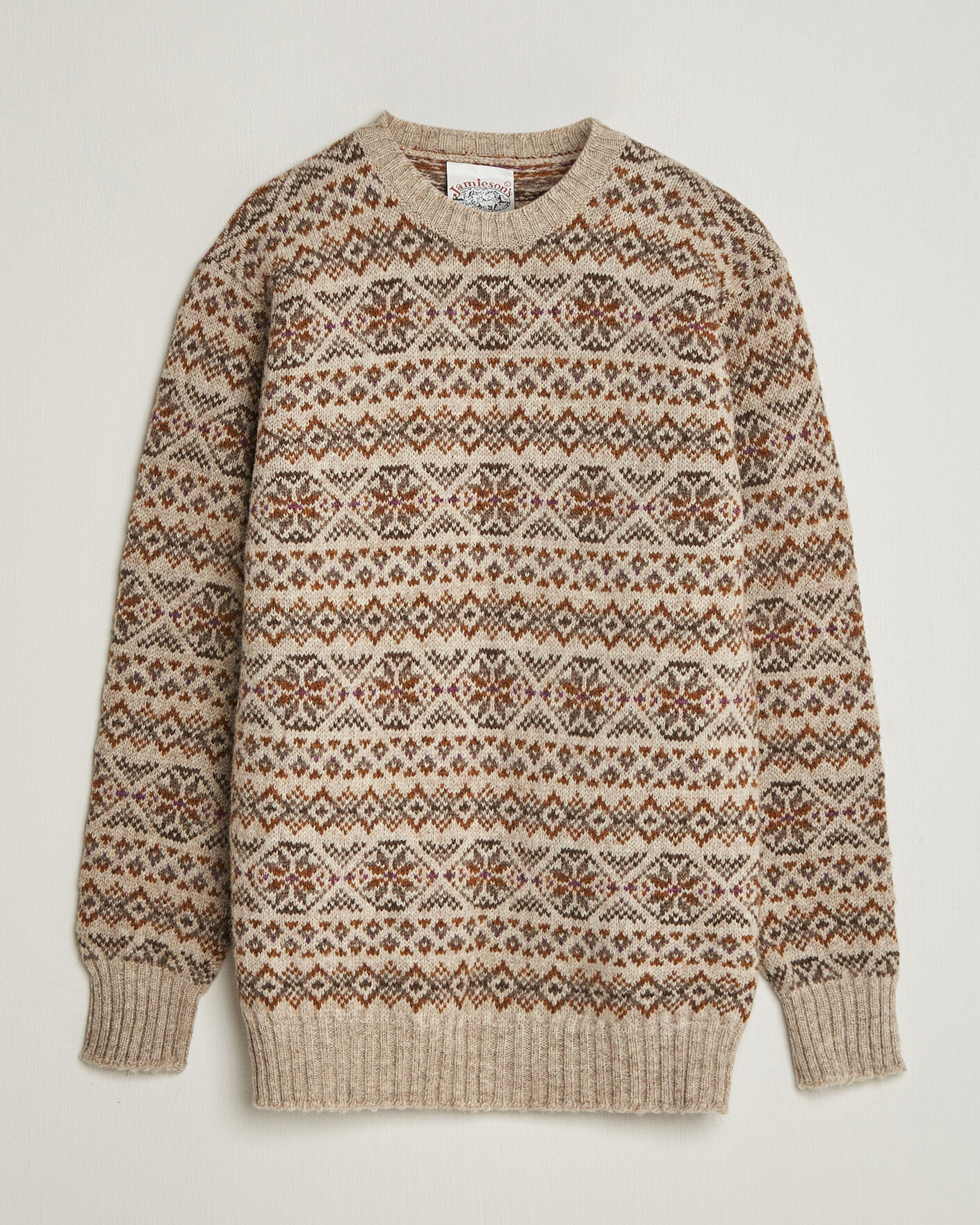 Hombres | Jerséis y prendas de punto | Jamieson's of Shetland | Jamiesons Of Shetland All Over Fair Isle Pullover Crew Neck Natural
