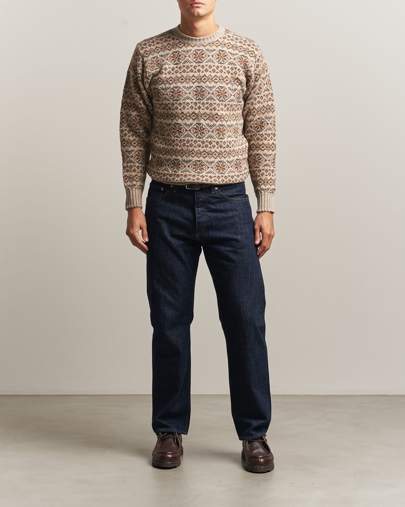 Hombres | Jerséis y prendas de punto | Jamieson's of Shetland | Jamiesons Of Shetland All Over Fair Isle Pullover Crew Neck Natural