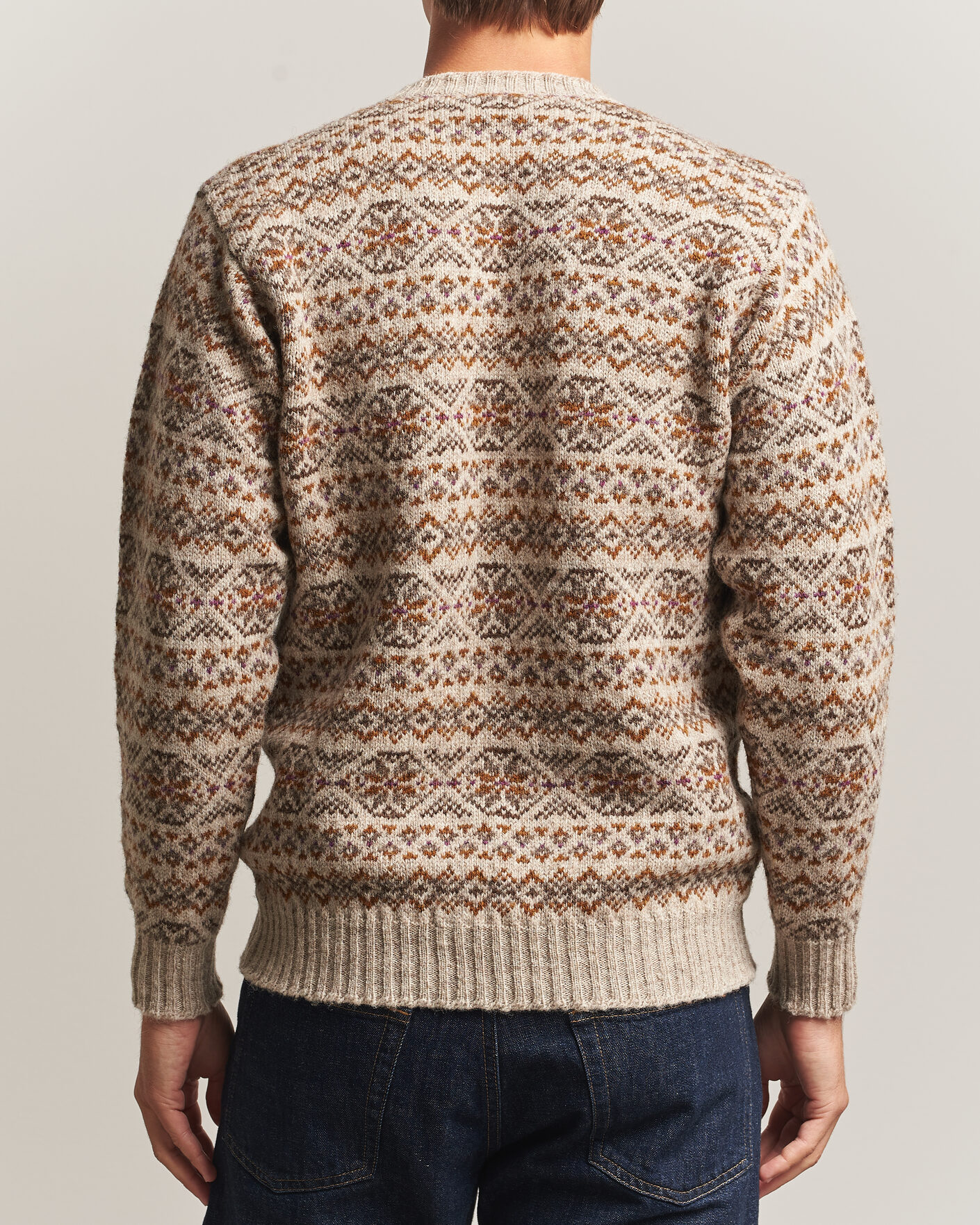 Hombres | Jerséis y prendas de punto | Jamieson's of Shetland | Jamiesons Of Shetland All Over Fair Isle Pullover Crew Neck Natural