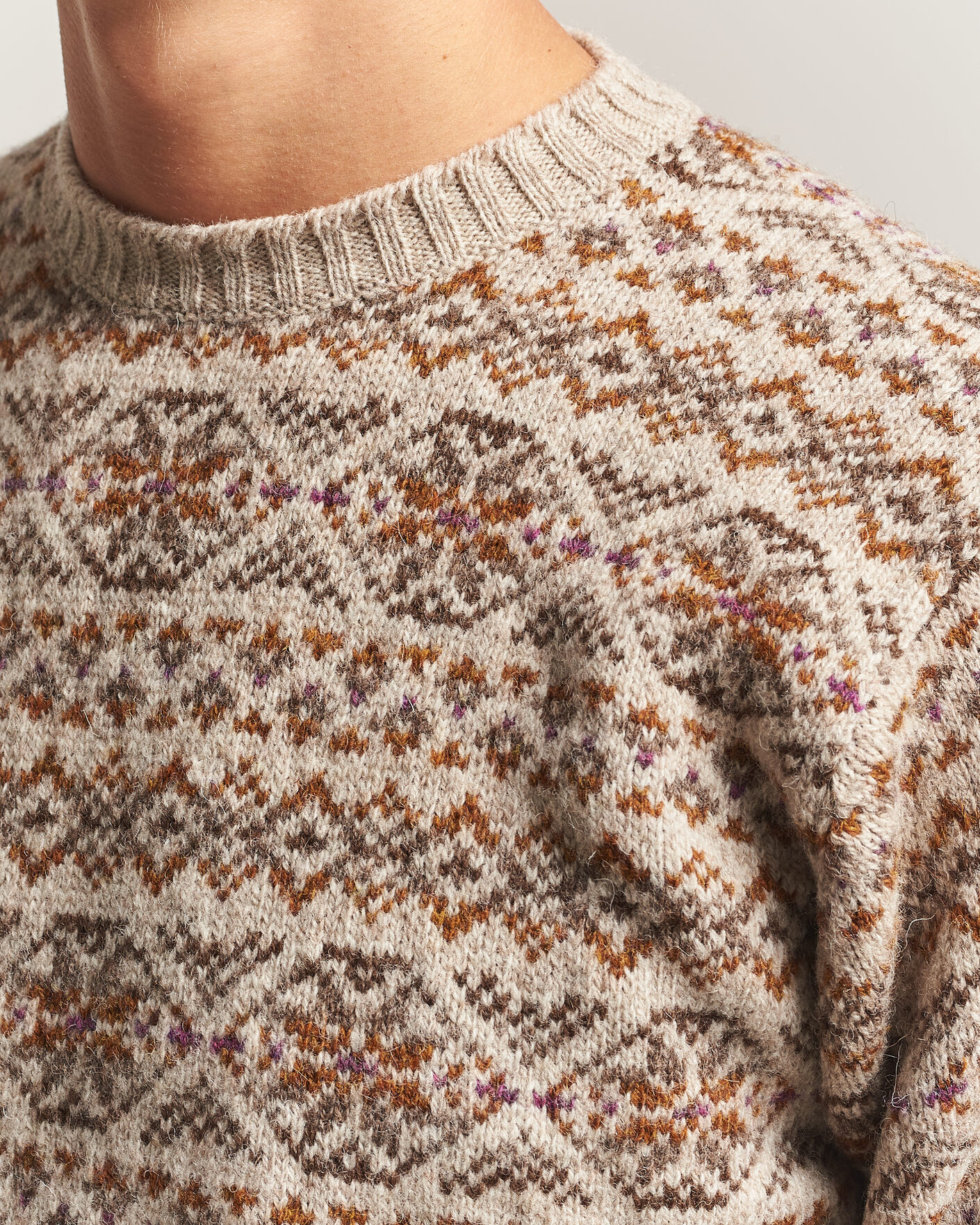 Hombres | Jerséis y prendas de punto | Jamieson's of Shetland | Jamiesons Of Shetland All Over Fair Isle Pullover Crew Neck Natural