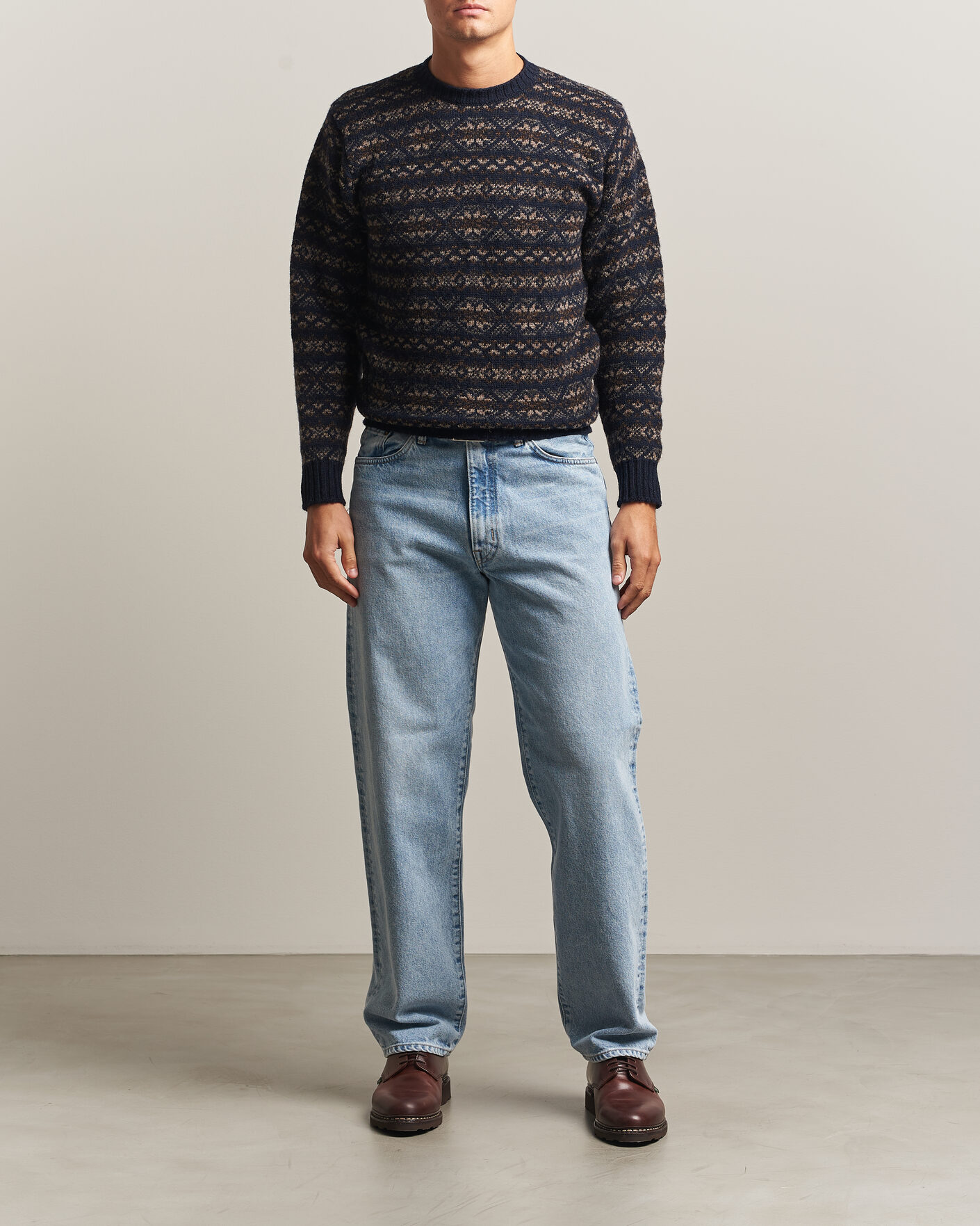 Hombres | Jerséis y prendas de punto | Jamieson's of Shetland | Jamiesons Of Shetland All Over Fair Isle Pullover Crew Neck Navy