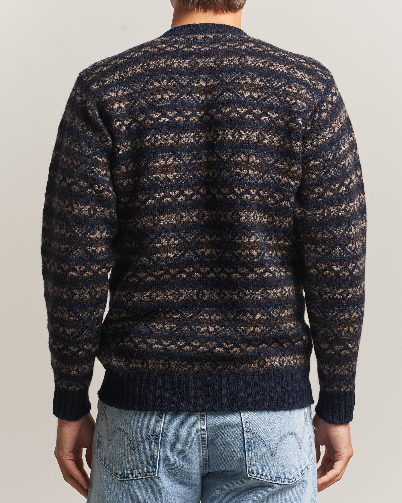 Hombres | Jerséis y prendas de punto | Jamieson's of Shetland | Jamiesons Of Shetland All Over Fair Isle Pullover Crew Neck Navy
