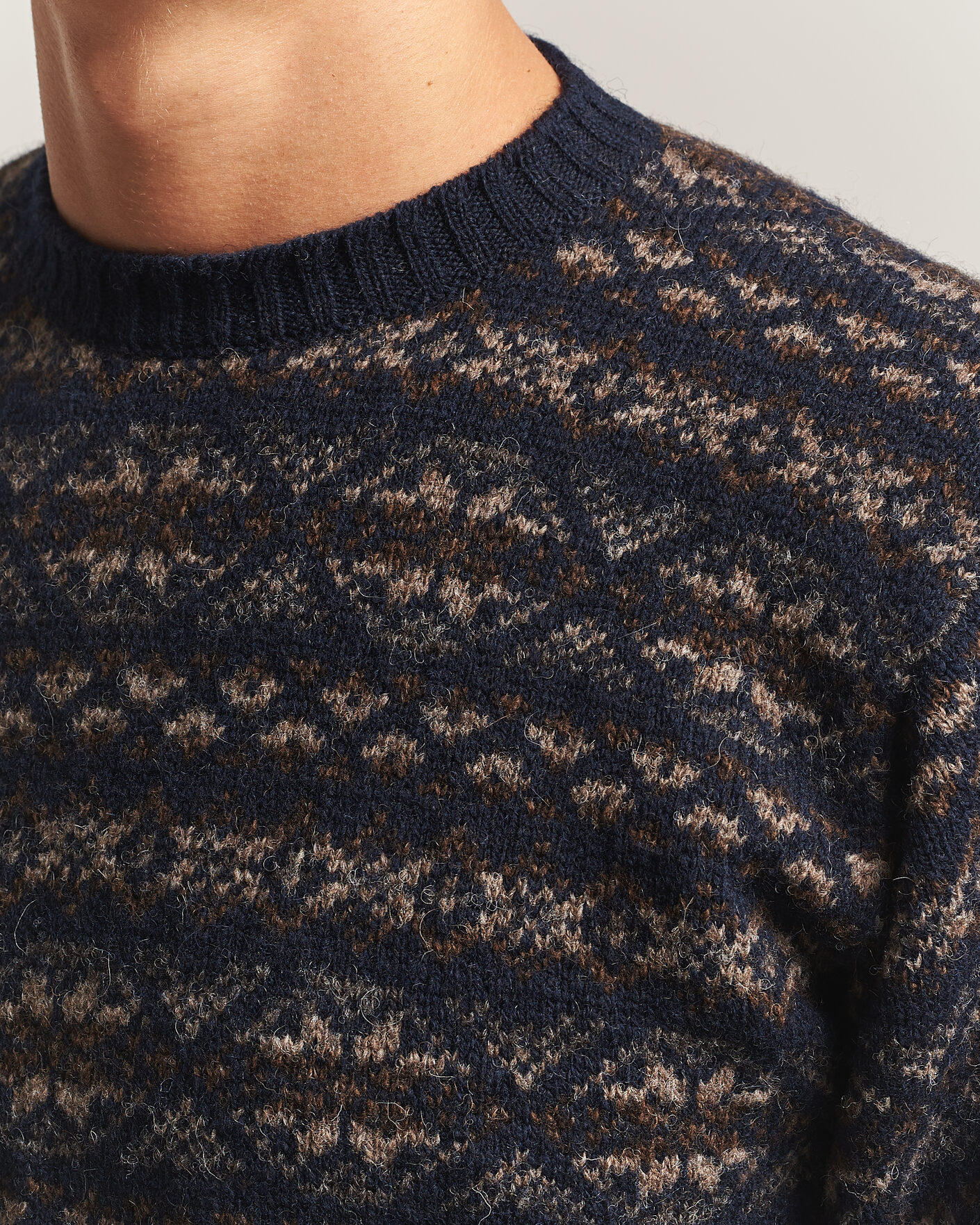 Hombres | Jerséis y prendas de punto | Jamieson's of Shetland | Jamiesons Of Shetland All Over Fair Isle Pullover Crew Neck Navy