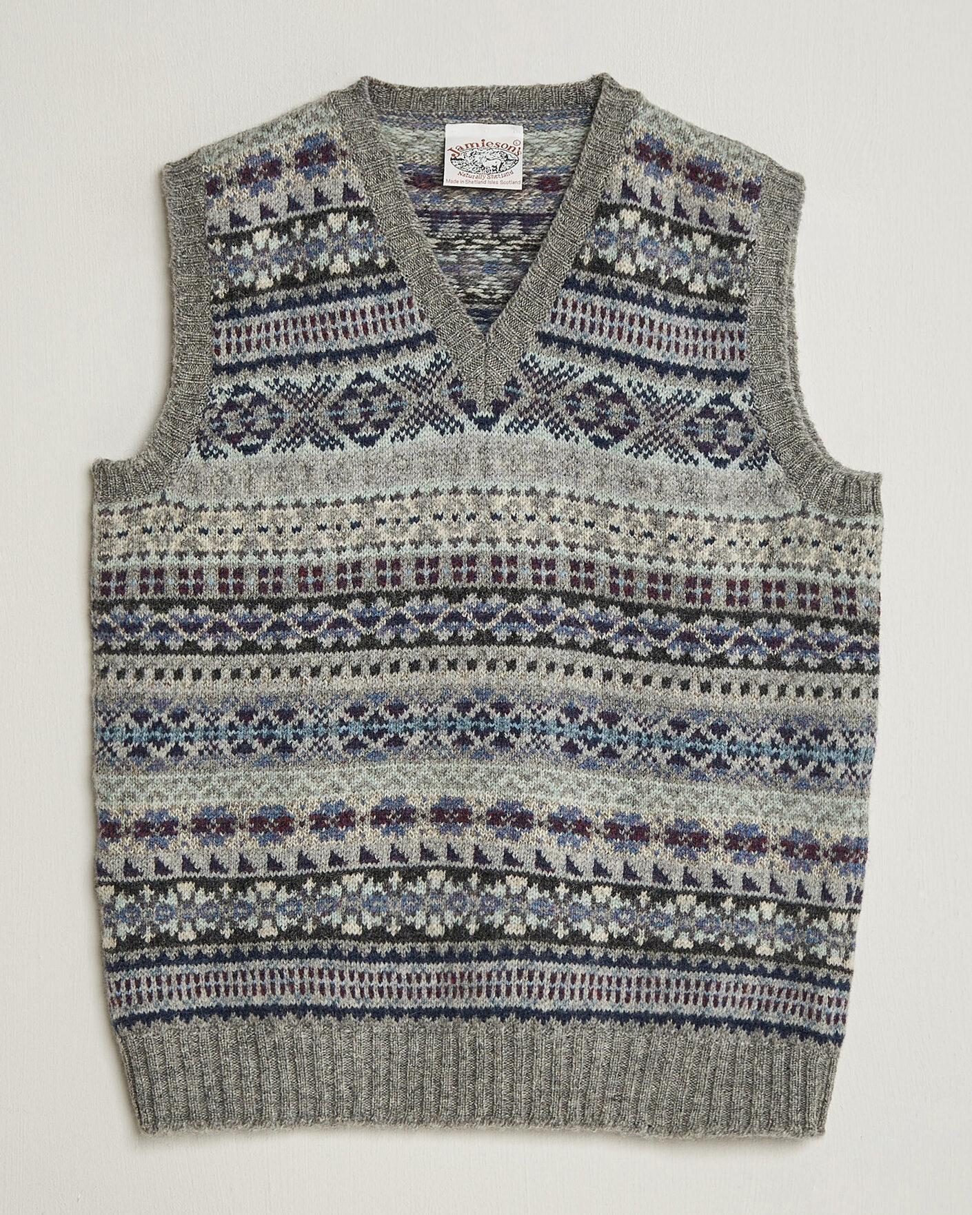 Hombres | Jerséis y prendas de punto | Jamieson's of Shetland | Jamiesons Of Shetland All Over Fair Isle Slipover Light Grey