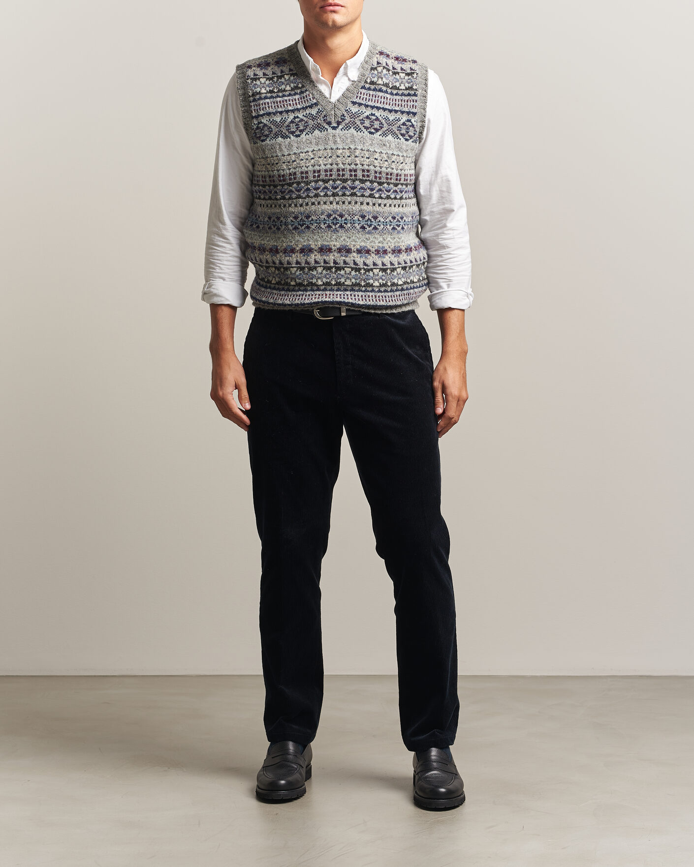 Hombres | Jerséis y prendas de punto | Jamieson's of Shetland | Jamiesons Of Shetland All Over Fair Isle Slipover Light Grey