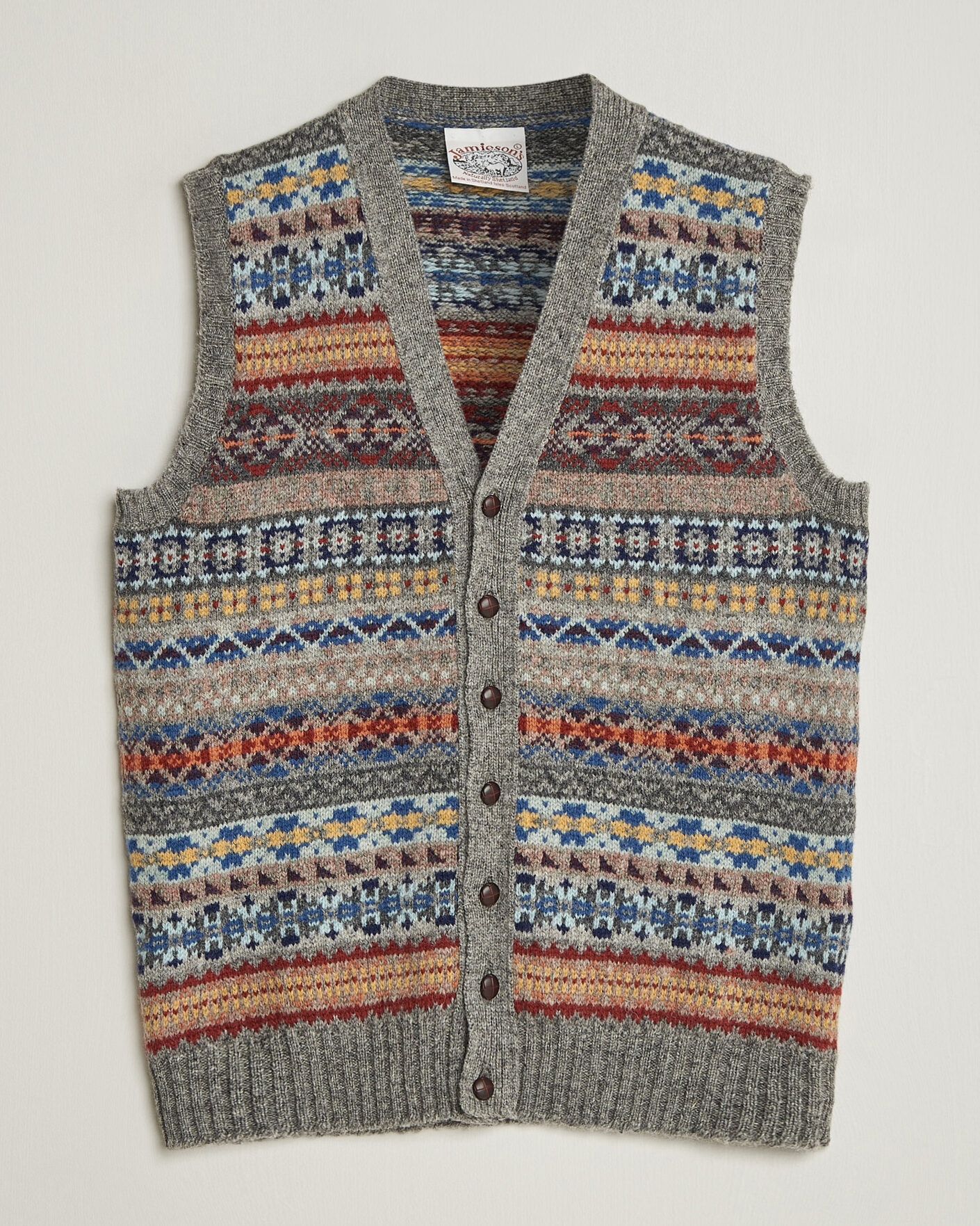 Hombres | Jerséis y prendas de punto | Jamieson's of Shetland | Jamiesons Of Shetland All Over Fair Isle Waistcoat Grey
