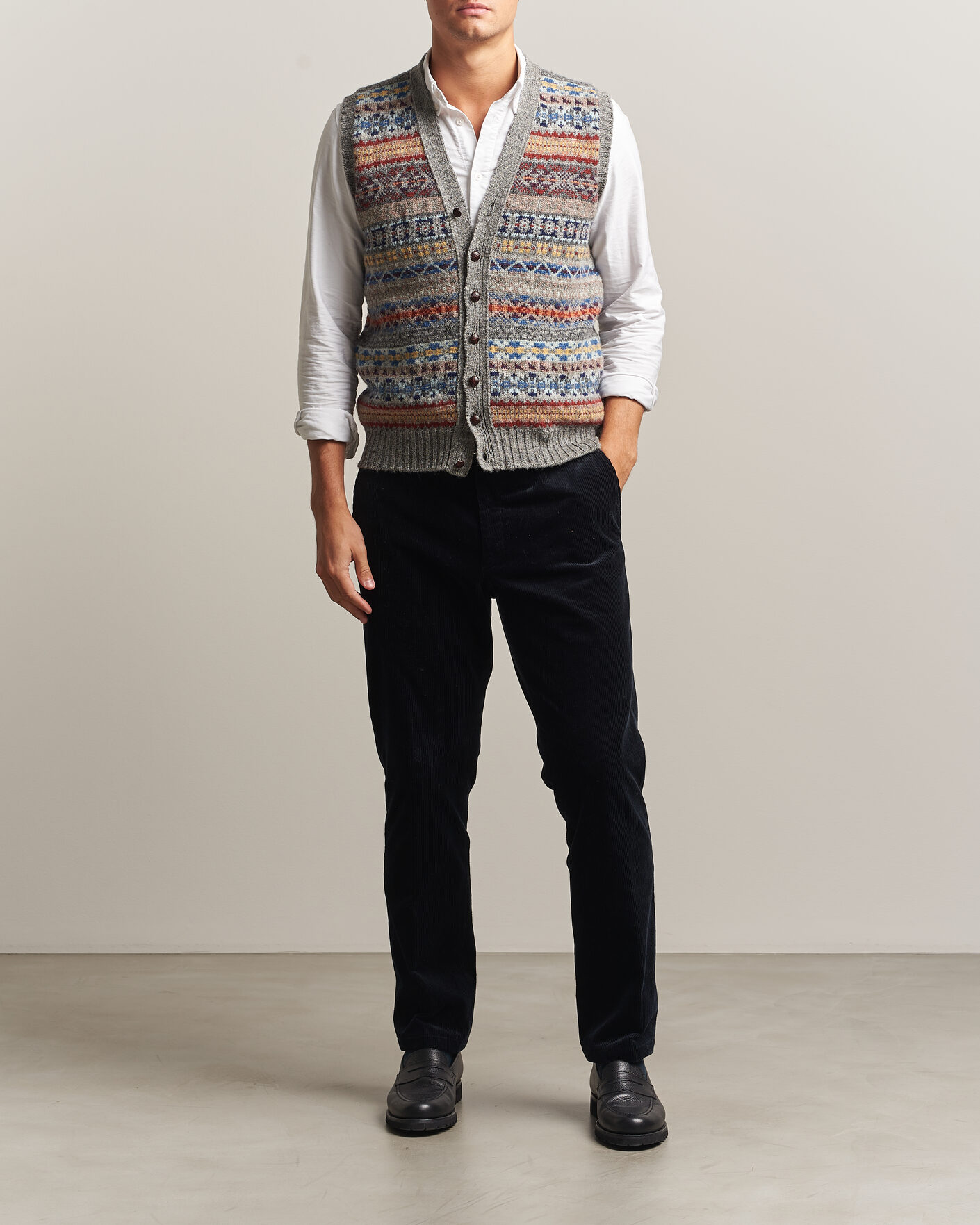 Hombres | Jerséis y prendas de punto | Jamieson's of Shetland | Jamiesons Of Shetland All Over Fair Isle Waistcoat Grey