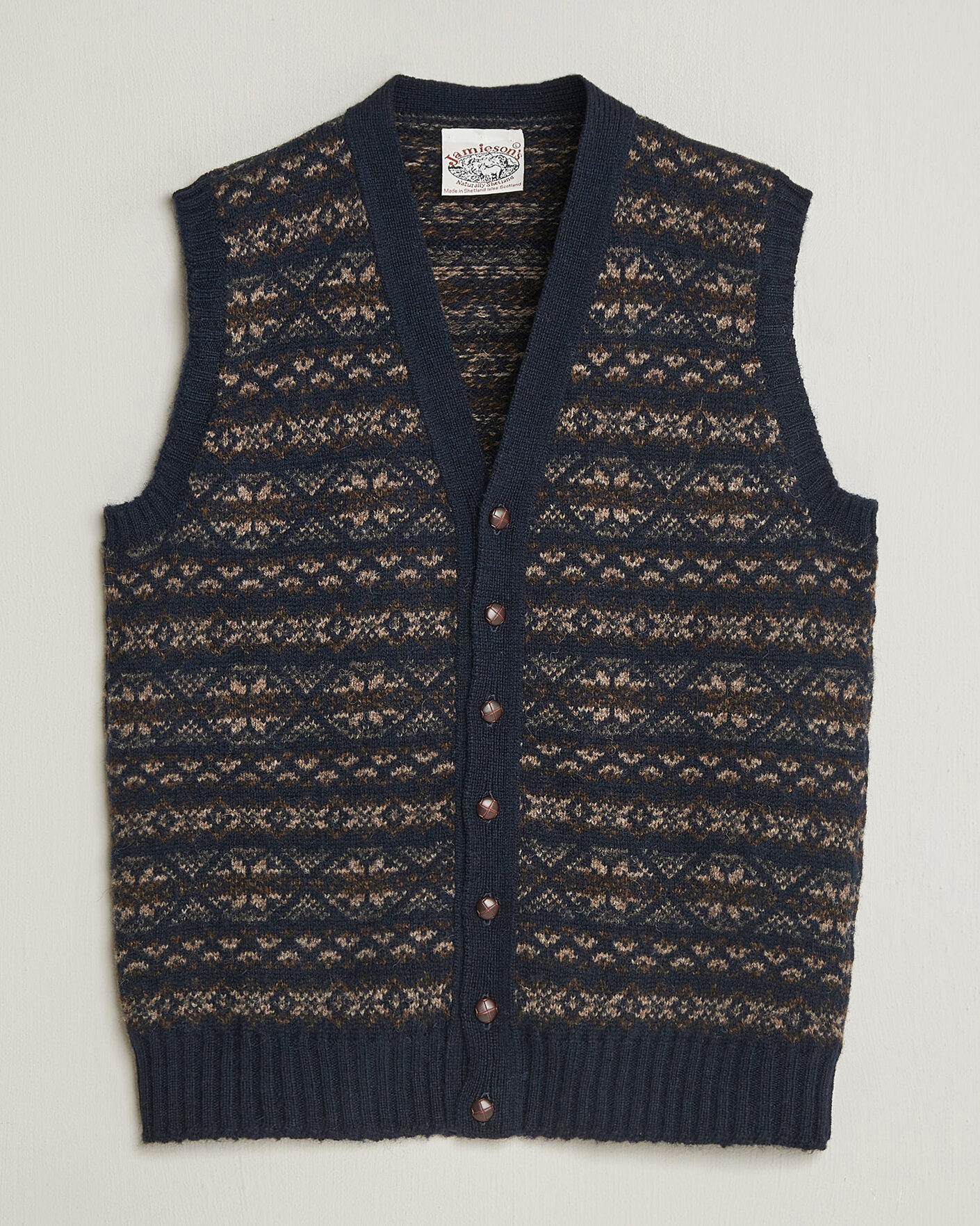 Hombres | Jerséis y prendas de punto | Jamieson's of Shetland | Jamiesons Of Shetland All Over Fair Isle Waistcoat Navy