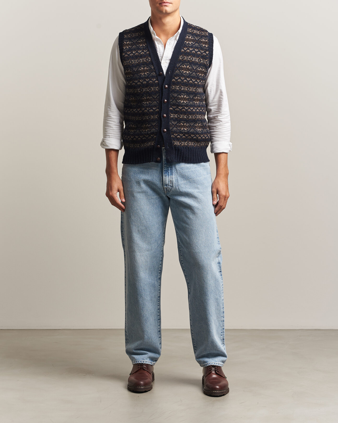 Hombres | Jerséis y prendas de punto | Jamieson's of Shetland | Jamiesons Of Shetland All Over Fair Isle Waistcoat Navy