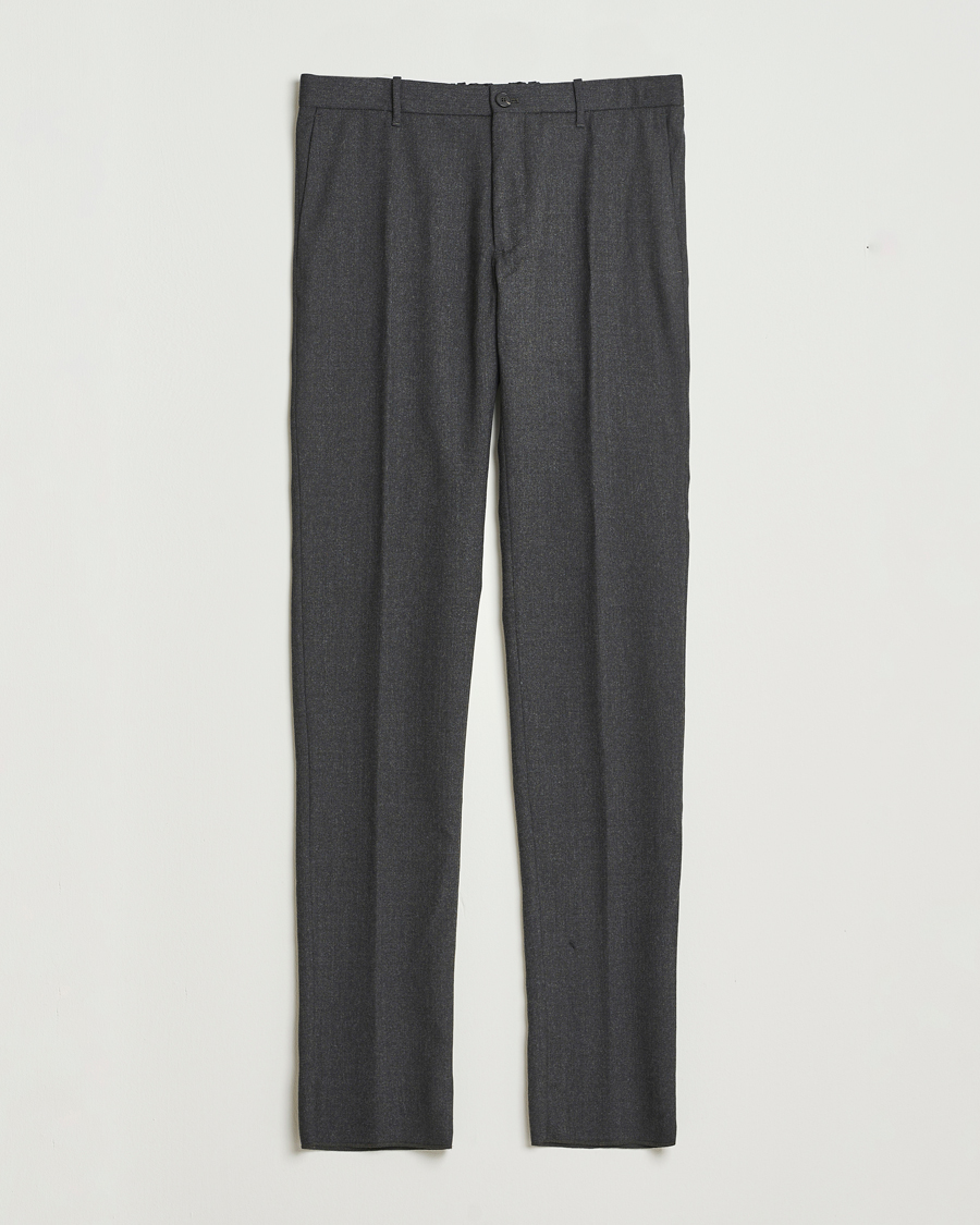 Hombres | Pantalones | Incotex | Slim Fit Washable Flannel Trousers Charcoal