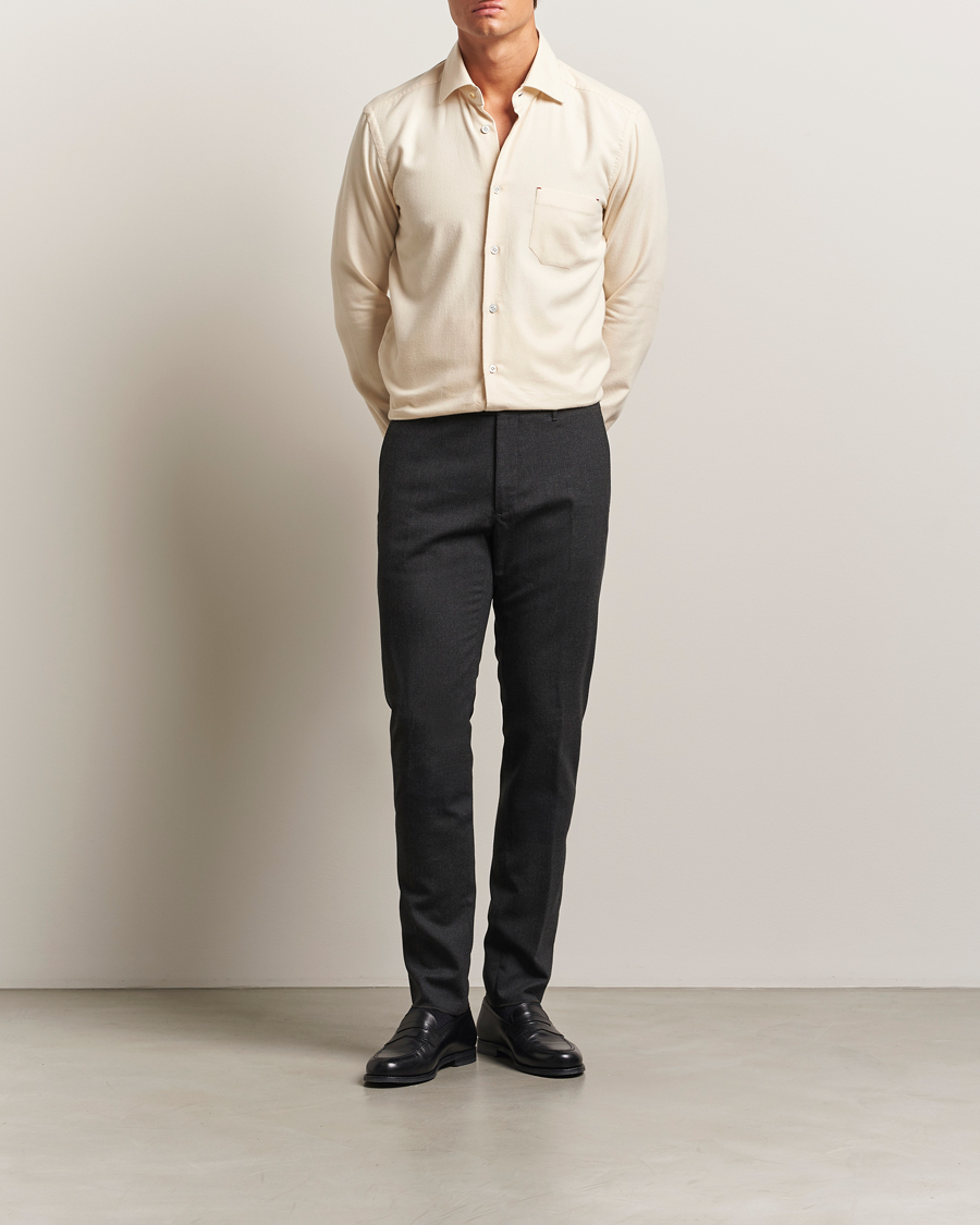 Hombres | Pantalones | Incotex | Slim Fit Washable Flannel Trousers Charcoal