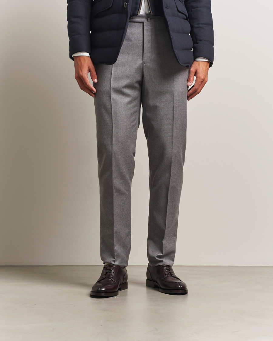 Hombres | Pantalones | Incotex | Regular Fit Worsted Flannel Trousers Light Grey