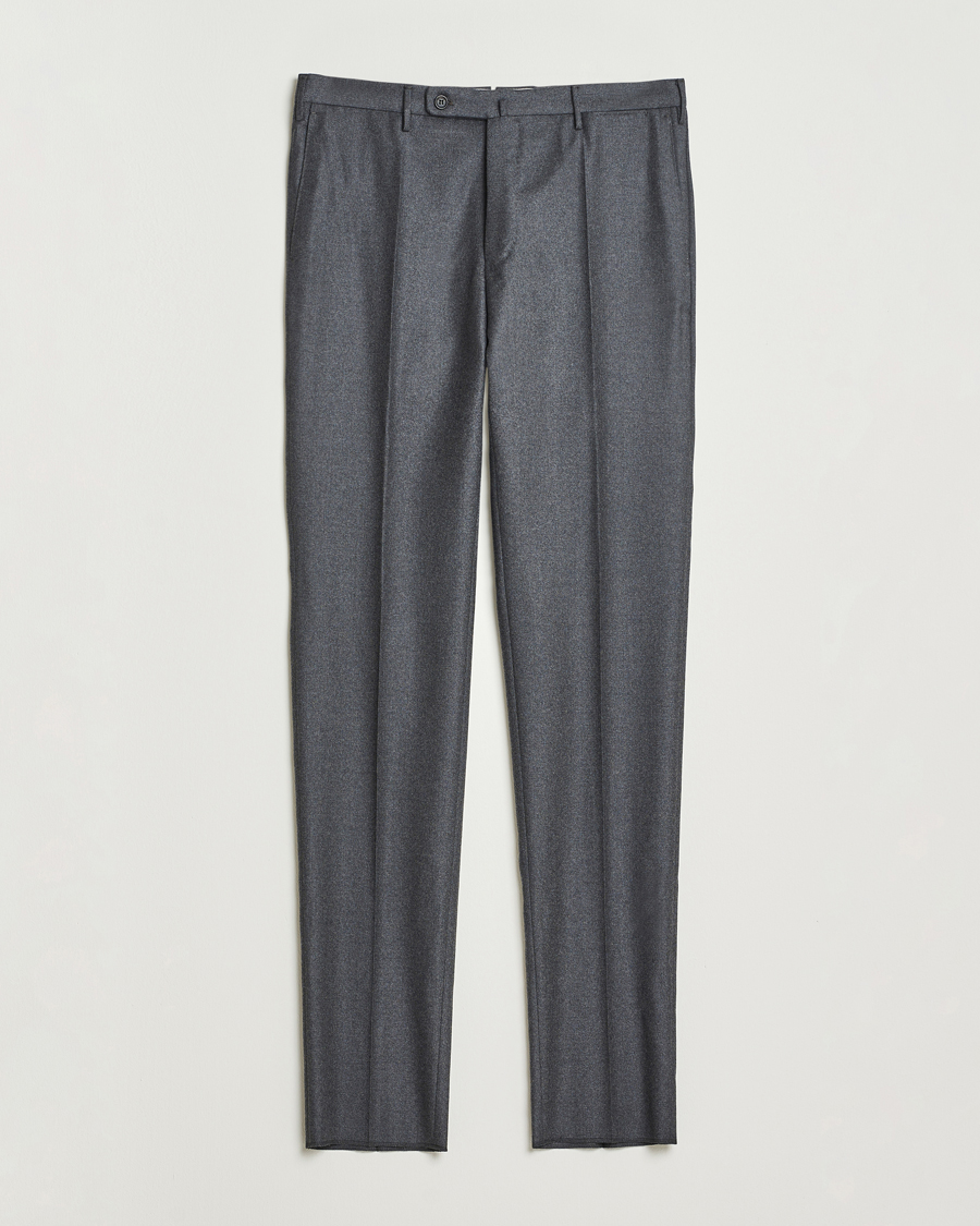 Hombres | Pantalones | Incotex | Regular Fit Worsted Flannel Trousers Grey Melange