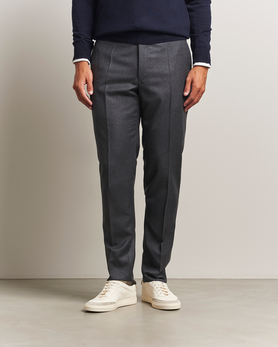 Hombres | Pantalones | Incotex | Regular Fit Worsted Flannel Trousers Grey Melange