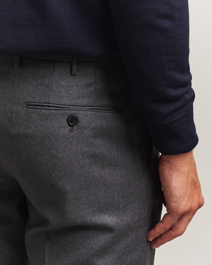 Hombres | Pantalones | Incotex | Regular Fit Worsted Flannel Trousers Grey Melange