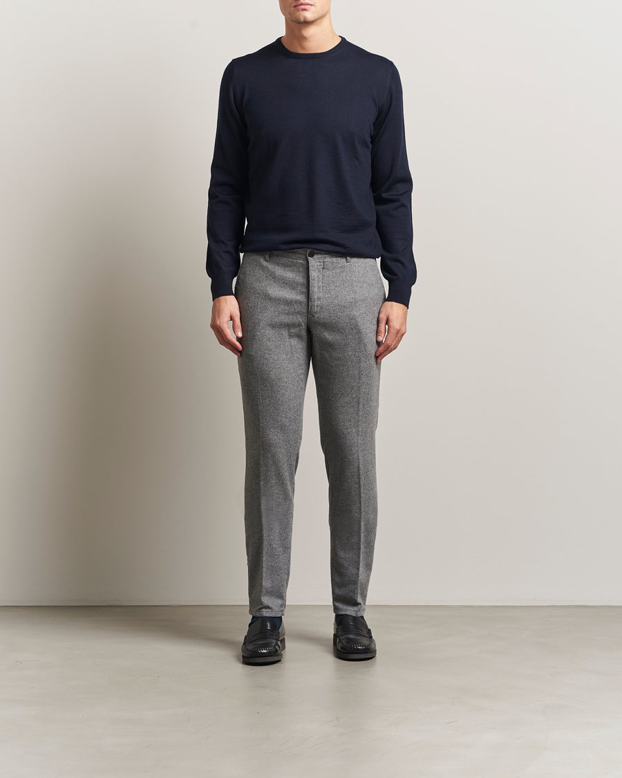 Hombres | Pantalones | Incotex | Slim Fit Washed Flannel Slacks Light Grey