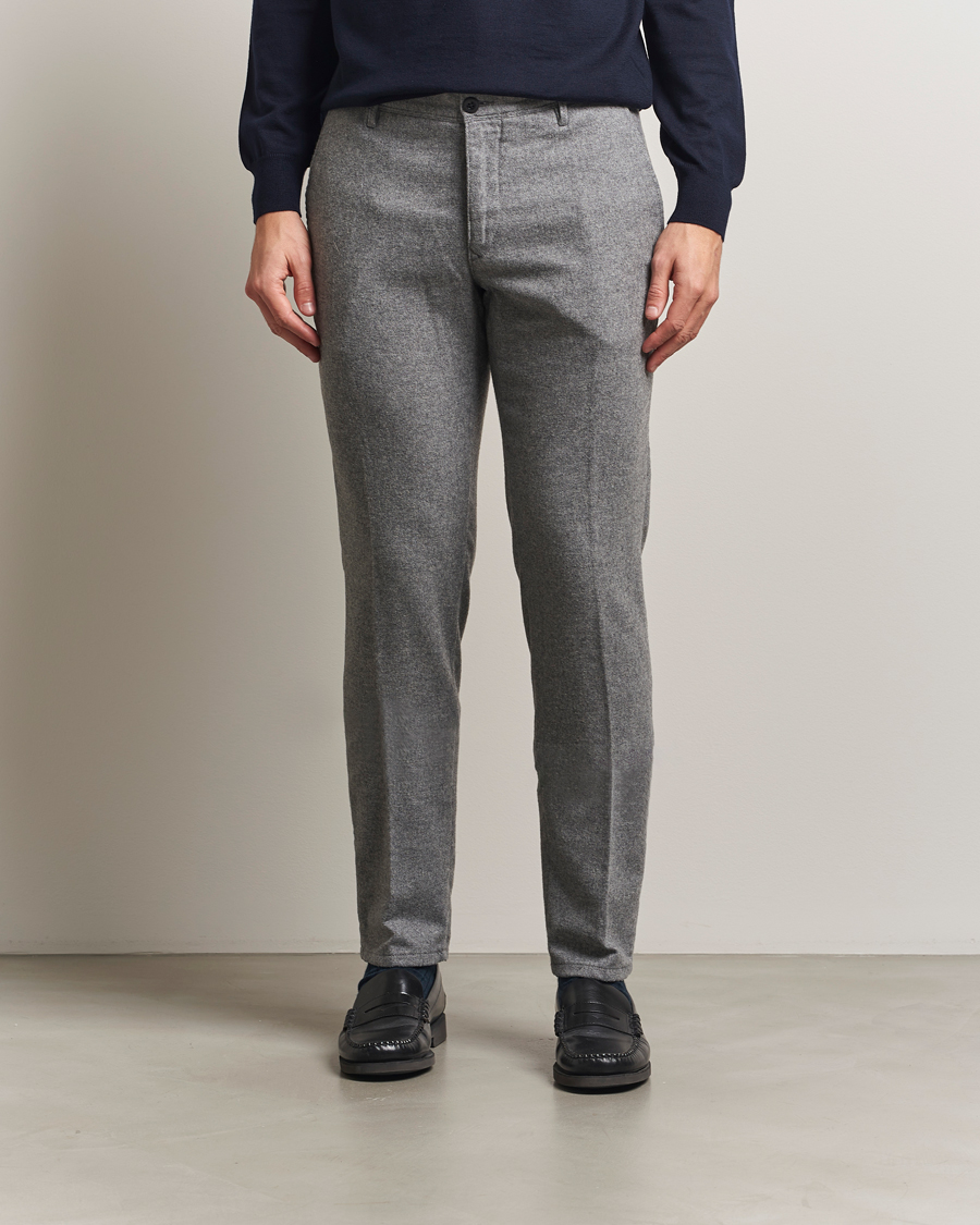 Hombres | Pantalones | Incotex | Slim Fit Washed Flannel Slacks Light Grey