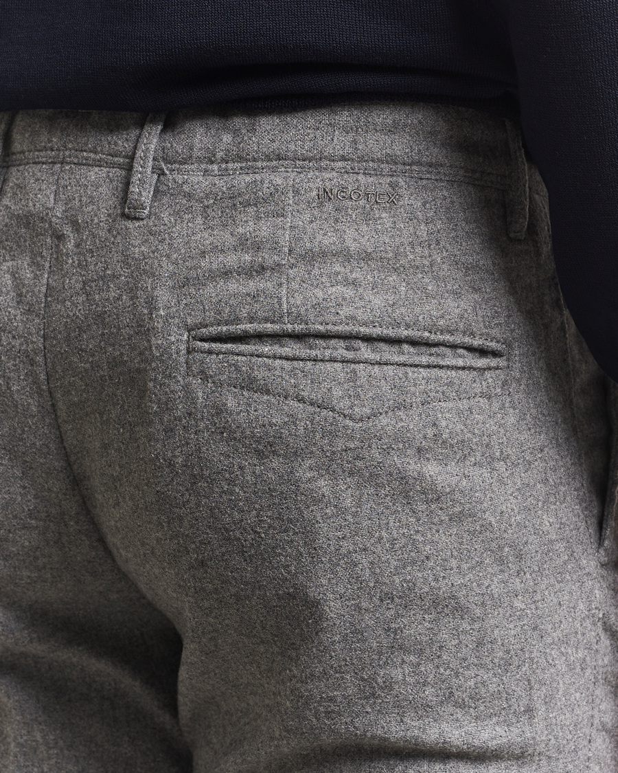 Hombres | Pantalones | Incotex | Slim Fit Washed Flannel Slacks Light Grey