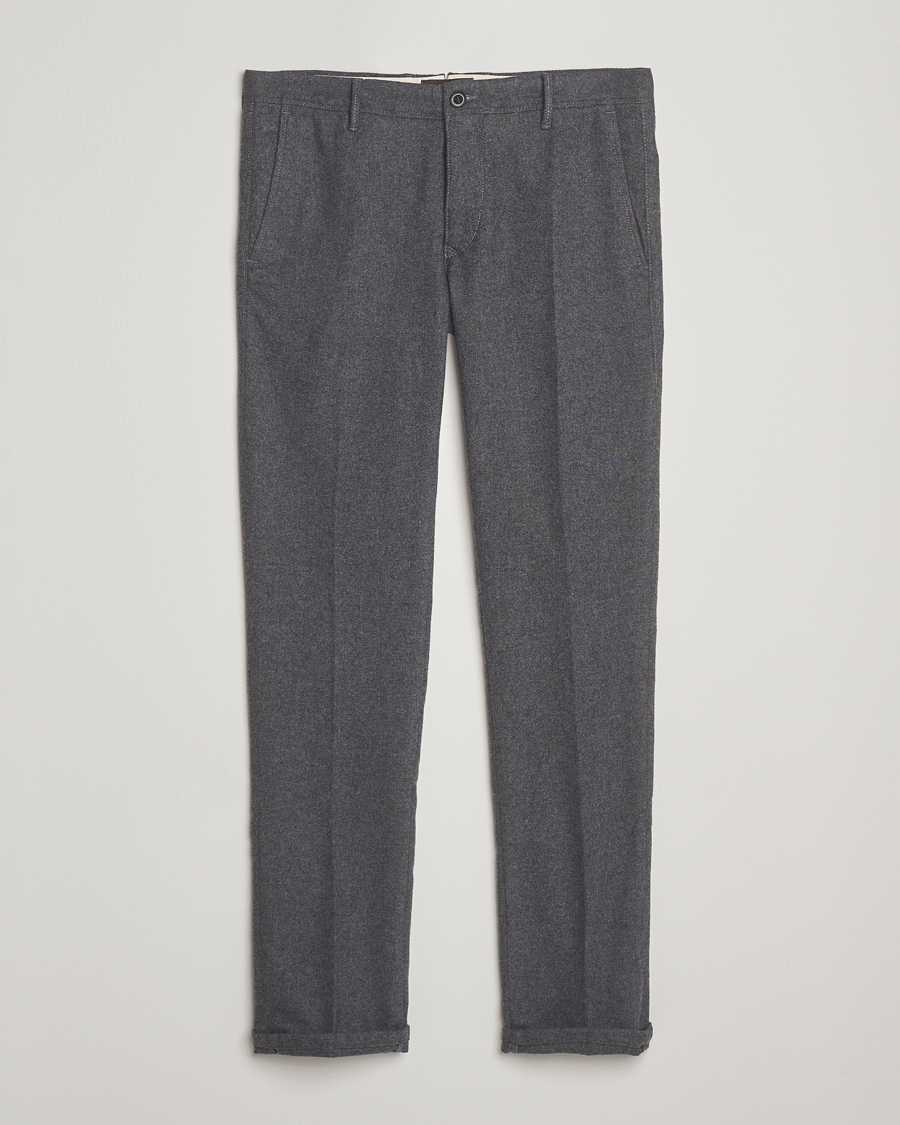 Hombres | Pantalones | Incotex | Slim Fit Washed Flannel Slacks Grey Melange