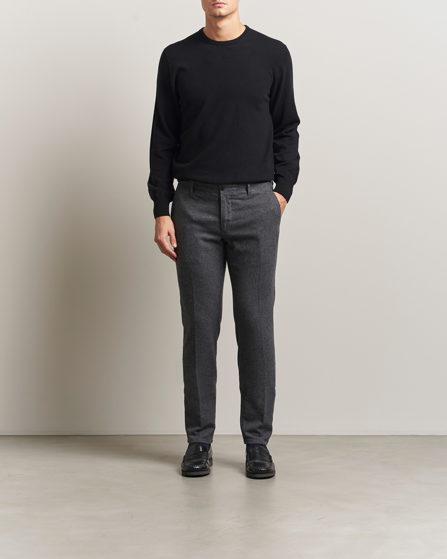 Hombres | Pantalones | Incotex | Slim Fit Washed Flannel Slacks Grey Melange