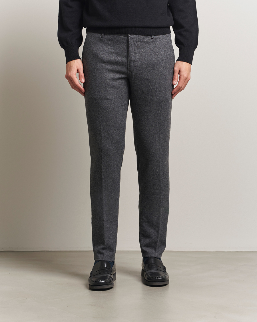 Hombres | Pantalones | Incotex | Slim Fit Washed Flannel Slacks Grey Melange