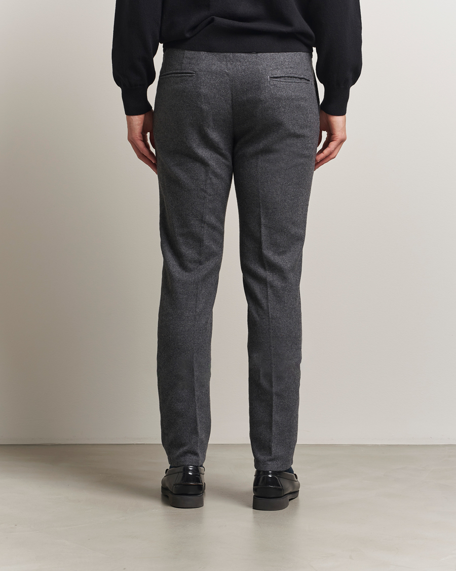 Hombres | Pantalones | Incotex | Slim Fit Washed Flannel Slacks Grey Melange
