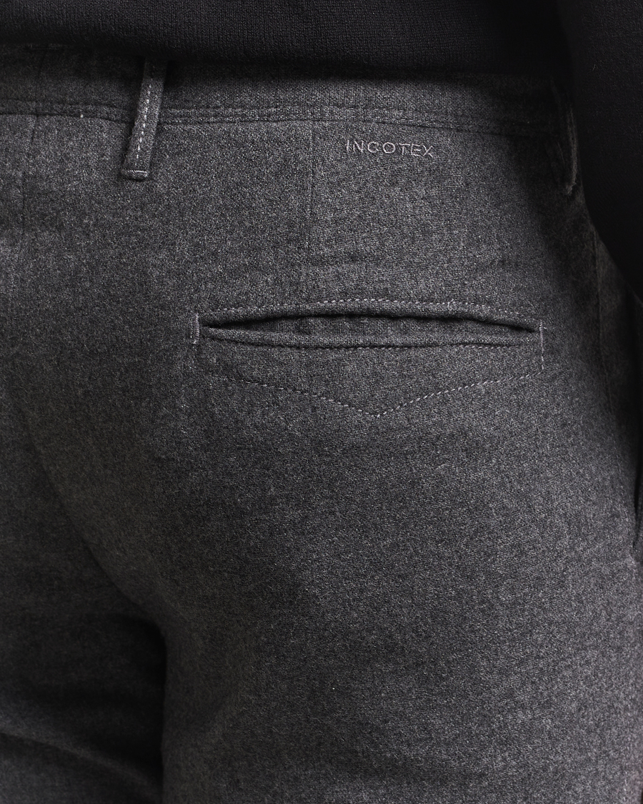 Hombres | Pantalones | Incotex | Slim Fit Washed Flannel Slacks Grey Melange