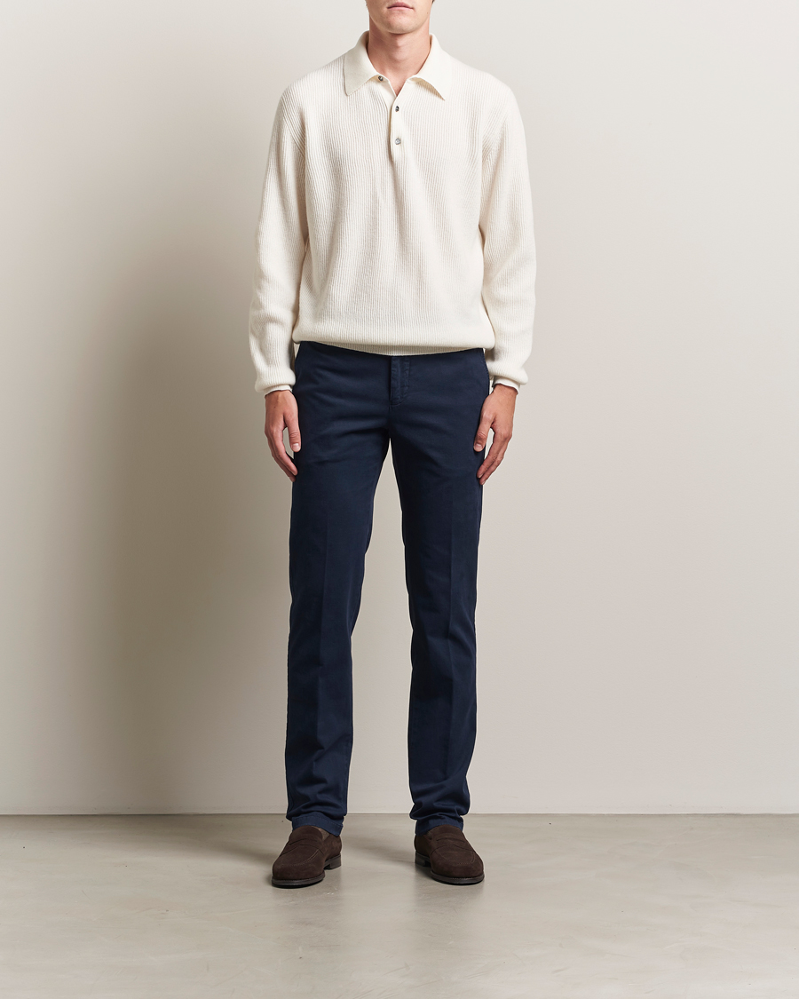 Hombres | Jerséis y prendas de punto | Kiton | Cashmere Rib Long Sleeve Polo Light Beige