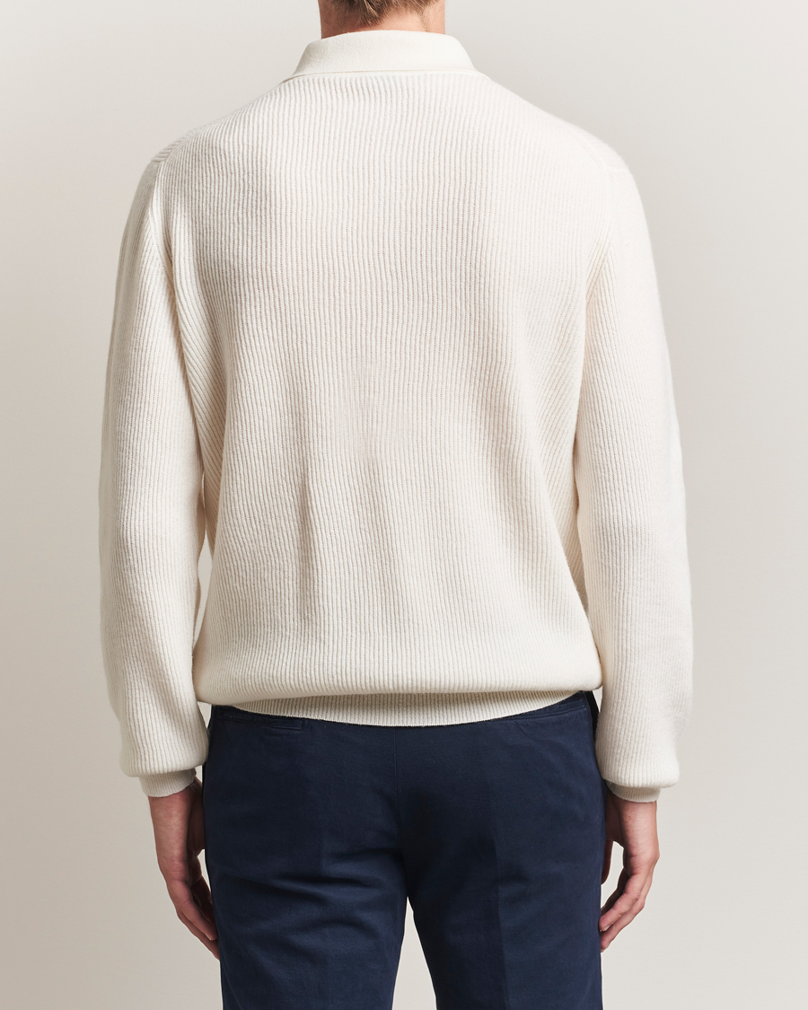 Hombres | Jerséis y prendas de punto | Kiton | Cashmere Rib Long Sleeve Polo Light Beige