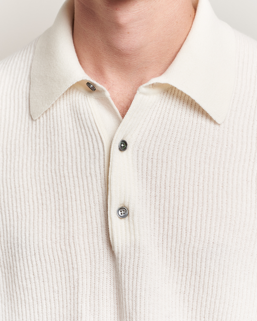 Hombres | Jerséis y prendas de punto | Kiton | Cashmere Rib Long Sleeve Polo Light Beige