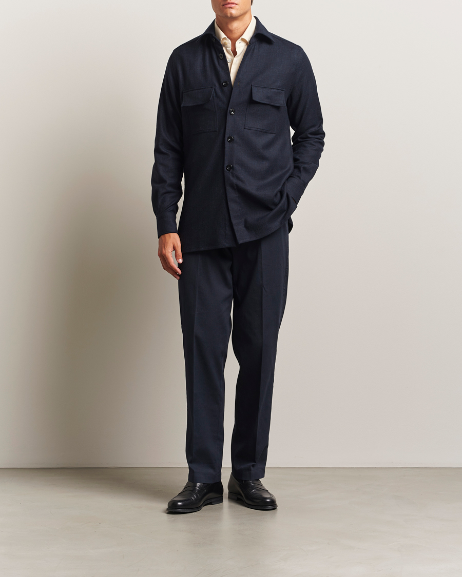 Hombres | Camisas | Kiton | Wool Overshirt Navy