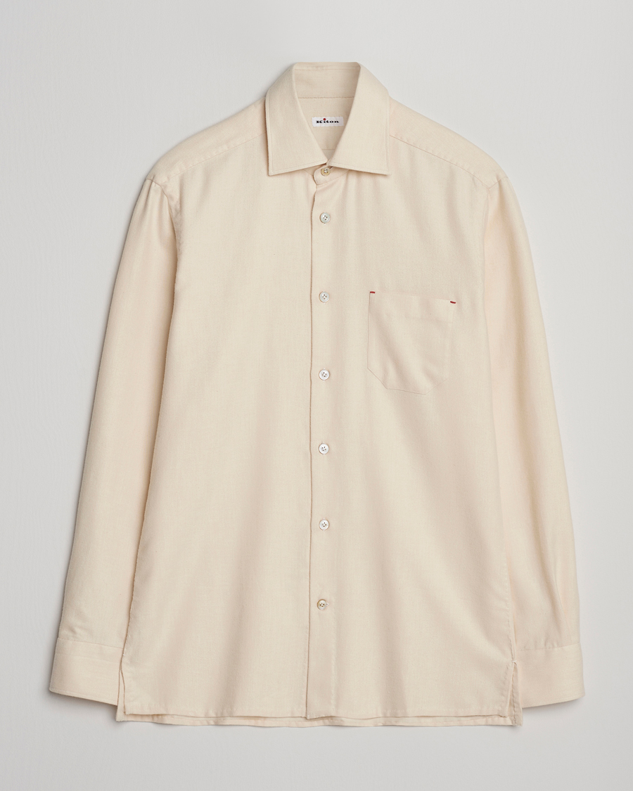 Hombres | Camisas | Kiton | Cotton Flannel Sport Shirt Cream