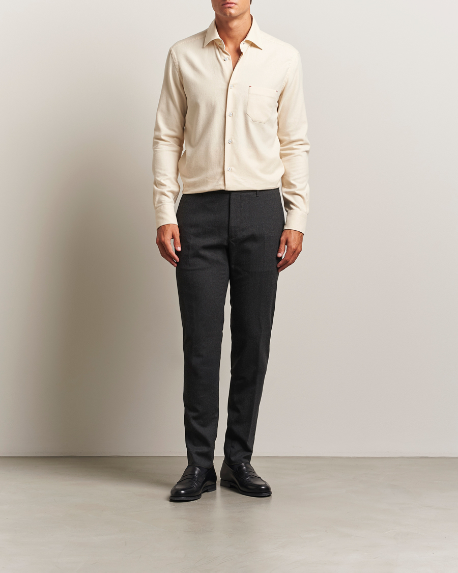 Hombres | Camisas | Kiton | Cotton Flannel Sport Shirt Cream