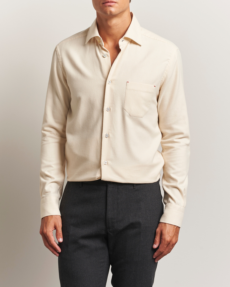 Hombres | Camisas | Kiton | Cotton Flannel Sport Shirt Cream
