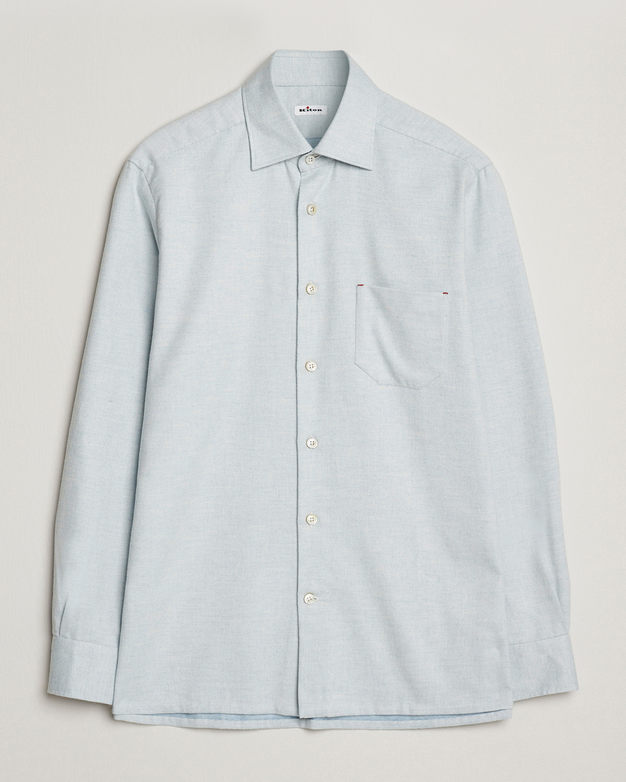 Hombres | Camisas | Kiton | Cotton Flannel Sport Shirt Light Blue
