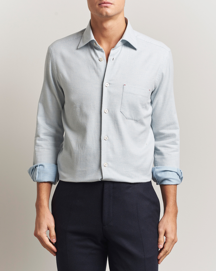 Hombres | Camisas | Kiton | Cotton Flannel Sport Shirt Light Blue