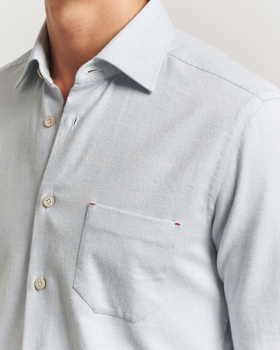Hombres | Camisas | Kiton | Cotton Flannel Sport Shirt Light Blue