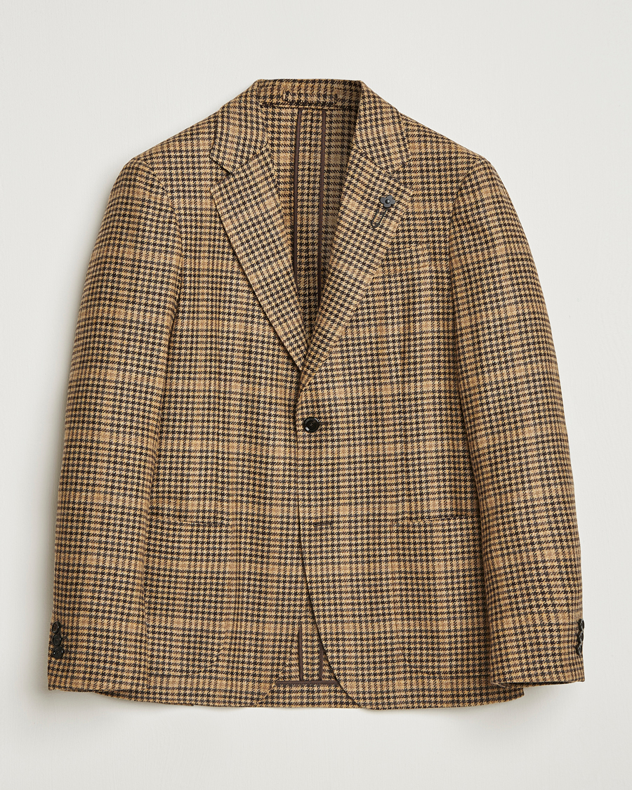 Hombres | Blazers | Lardini | Wool/Cashmere Houndstooth Overcheck Blazer Brown