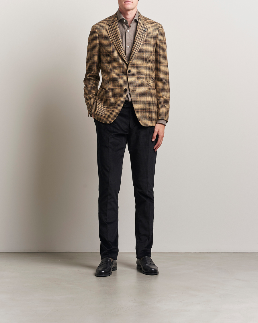 Hombres | Blazers | Lardini | Wool/Cashmere Houndstooth Overcheck Blazer Brown
