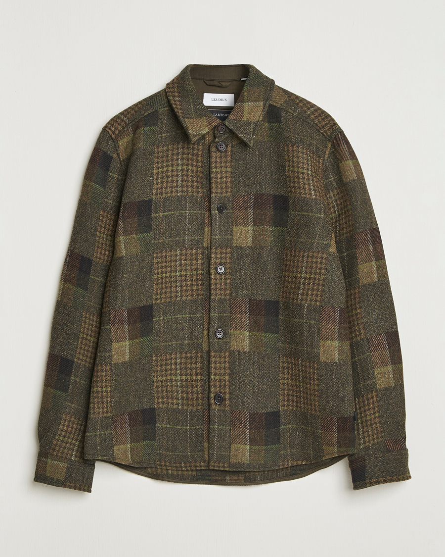 Hombres | Camisas | LES DEUX | Kody Patchwork Wool Overshirt Green