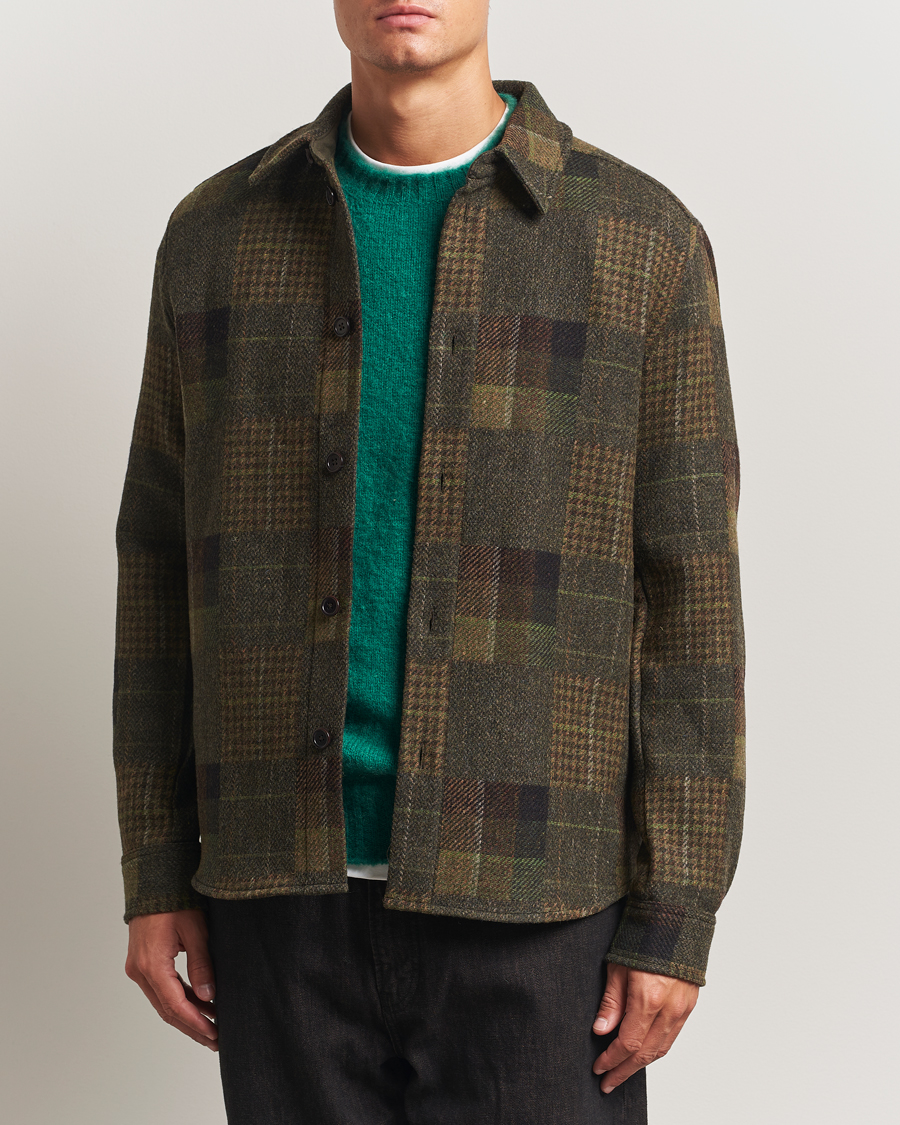 Hombres | Camisas | LES DEUX | Kody Patchwork Wool Overshirt Green