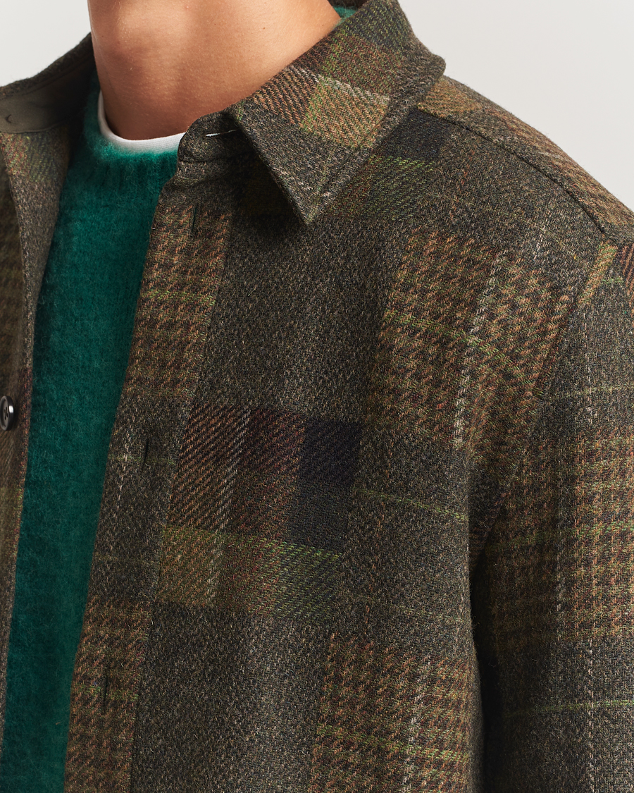 Hombres | Camisas | LES DEUX | Kody Patchwork Wool Overshirt Green
