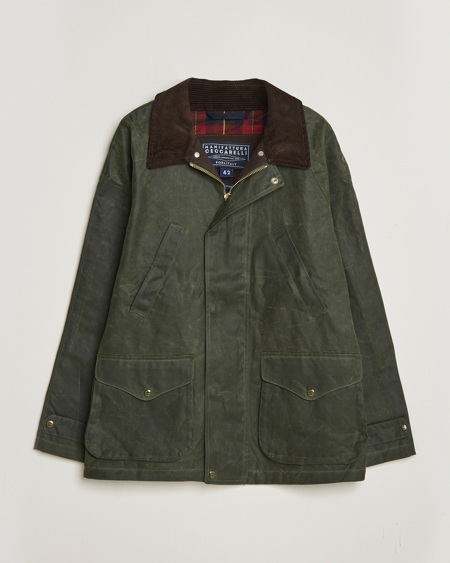 Hombres | Abrigos y chaquetas | Manifattura Ceccarelli | Rain Caban Wax Cloth Dark Green